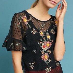 Anthropologie Maeve Embroidered Cadiz Floral Top